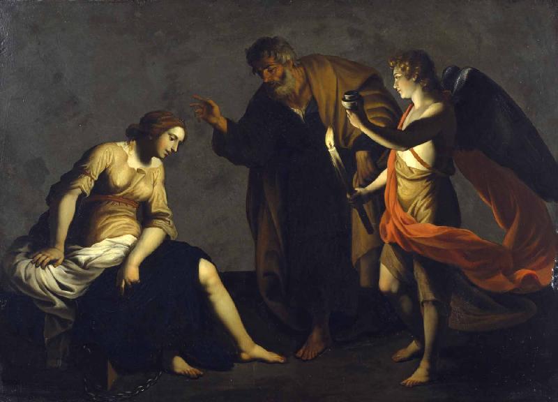 Alessandro Turchi Saint Agatha Attended by Saint Peter and an Angel in Prison oil painting image